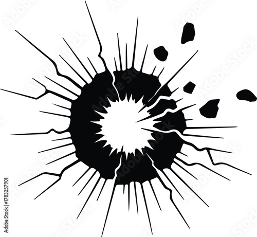 Illustrator shattered glass explosion or impact crack silhouette vector