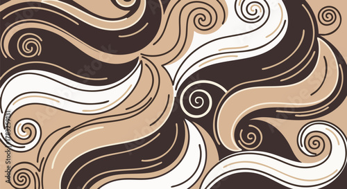 Abstract fluid swirling waves pattern brown beige cream colors vector illustration flatdesign coffee chocolate background texture modern graphic art