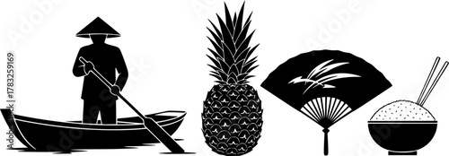 Vector design of eastern and oriental logo. Set of eastern and tourism vector