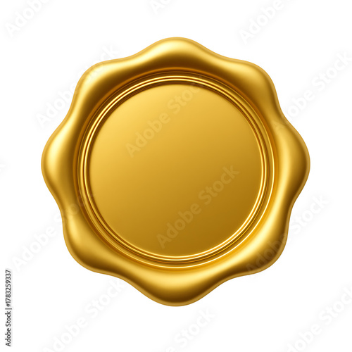 Elegant golden wax seal isolated on transparent background