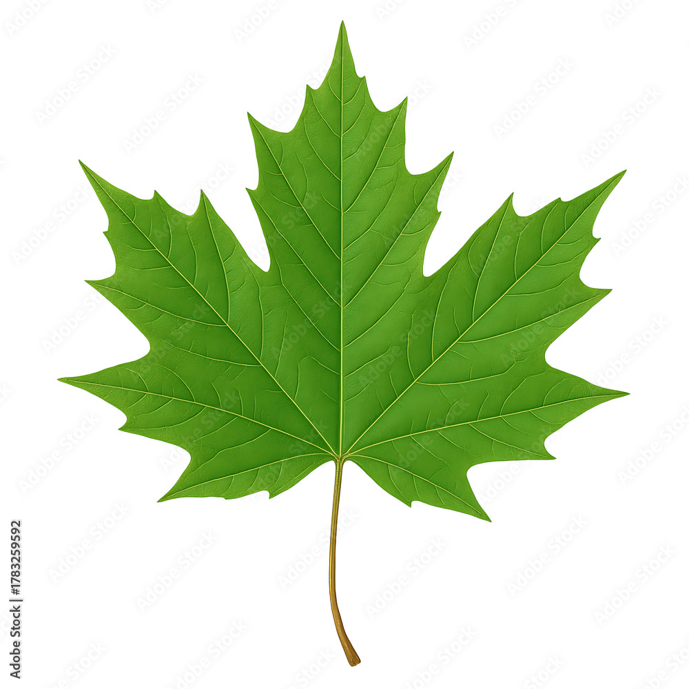 Fototapeta premium Vibrant green maple leaf isolated on transparent background