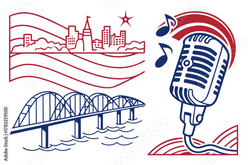 “Helena Arkansas river and blues icons, heritage vector”