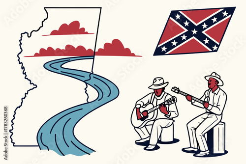 “Helena Arkansas river and blues icons, heritage vector”