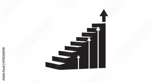 Staircase leading upwards with arrows symbolizing progress and achievement.