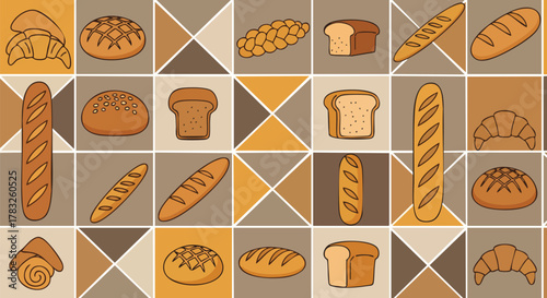 Warm bakery treats seamless pattern flat design fresh bread pastry vector illustration food background tileable design