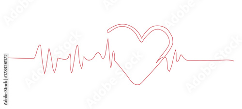 Heartbeat line art with a romantic heart symbol for love and health awareness, a simple design perfect for medical or valentine's day concepts