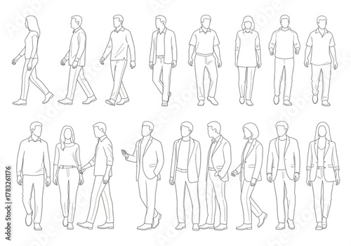 Collection of diverse people in line art style
