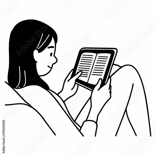 woman reading ebook isolated design