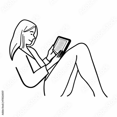 woman reading ebook isolated design