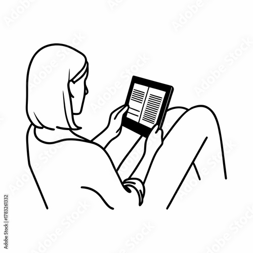 woman reading ebook isolated design