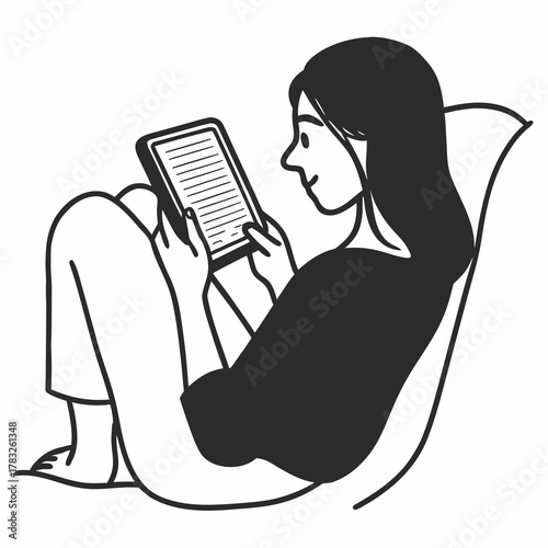 woman reading ebook isolated design