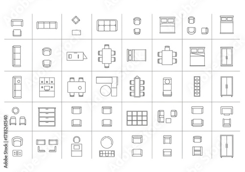 Collection of furniture symbols and icons for interior design
