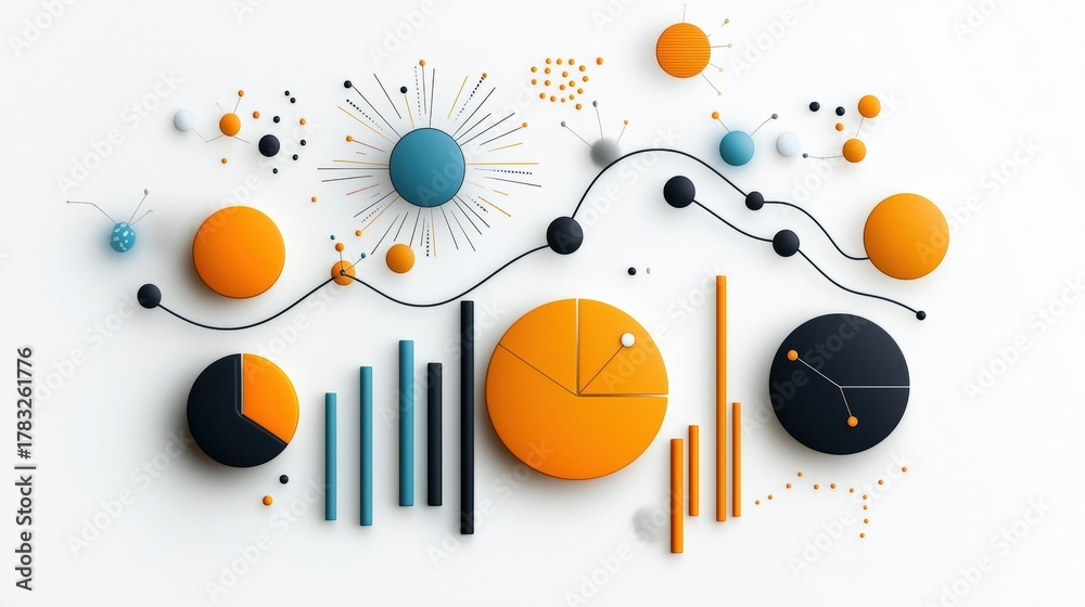 Obraz premium Abstract Data Visualization with 3D Shapes and Bright Colors for Creative Projects