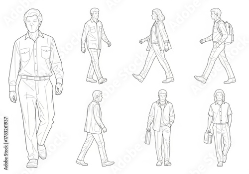 Collection of diverse people walking and standing
