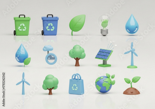 Collection of ecofriendly icons and symbols for sustainability