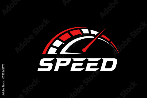 Speedometer logo design with the word speed in white color.