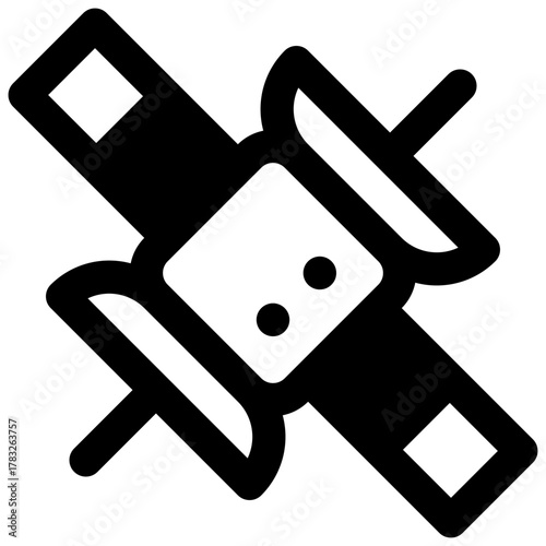 Satellite. Outlined stroke vector icon with black-filled details.