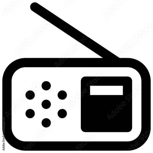 Radio. Outlined stroke vector icon with black-filled details.
