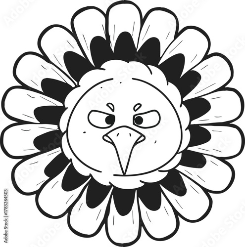 Joyful cartoon bird character singing a musical tune with notes