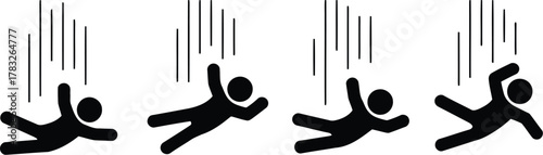 Black Pictogram of Falling People with Vertical Lines Indicating Movement and Danger Concept