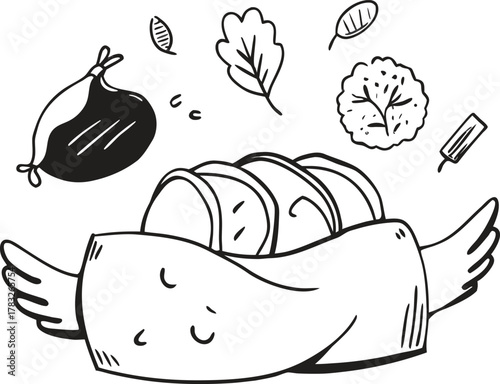 Classic boxing glove sketch with sparkling power doodle drawing