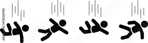 Falling Person Stick Figure Sequence Safety Hazard, Falling Risk, Fall Accident, Illustration