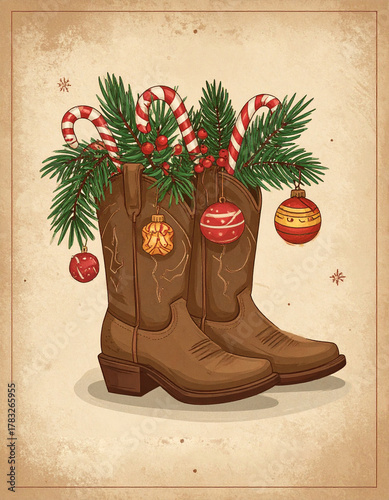 Cowboy christmas celebration rustic boots holiday decor western style festive atmosphere christmas spirit