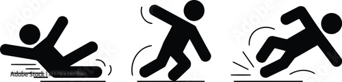 Falling Pictogram Sequence Stick Figure Slipping, Tripping, Impact Stages Illustration on White