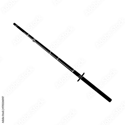 Black silhouette vector of Japanese shinai bamboo kendo sword. Minimalist martial arts icon symbolizing discipline, tradition, and samurai training culture.