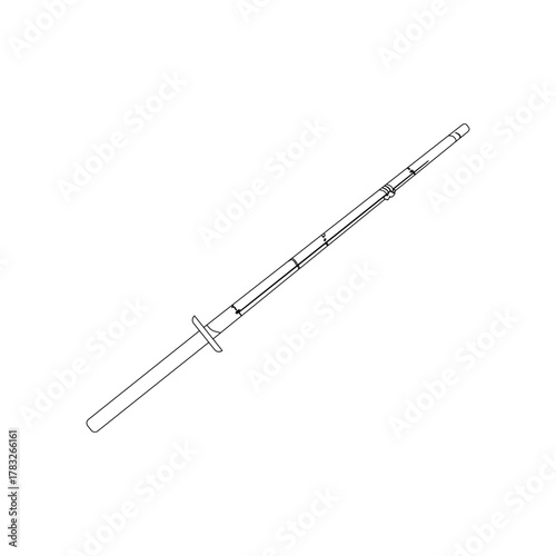 Outline vector illustration of Japanese shinai bamboo kendo sword. Traditional martial arts training weapon in simple line art style, ideal for educational or cultural designs.