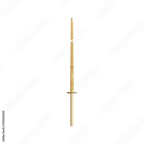 Realistic vector illustration of Japanese shinai bamboo kendo sword with natural colors and details, representing traditional martial arts craftsmanship and cultural heritage.