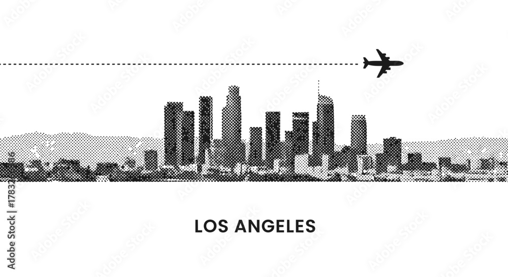 Fototapeta premium Los Angeles Skyline with Airplane Silhouette