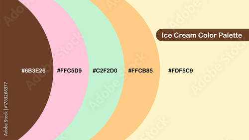 Playful ice cream color palette with soft tones of brown, pink, mint, orange, and yellow, perfect for branding, packaging, summer themes, and sweet designs.