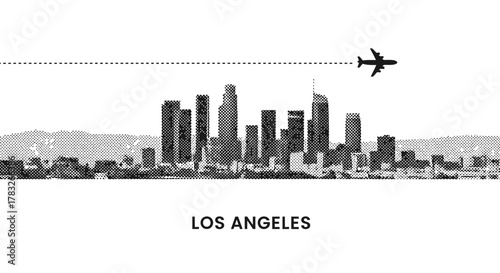 Los Angeles Skyline with Airplane Silhouette