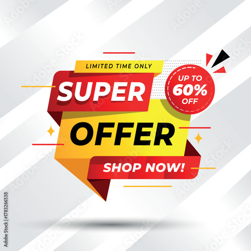 Vibrant Super Offer Sale Banner with Limited Time 60% Discount