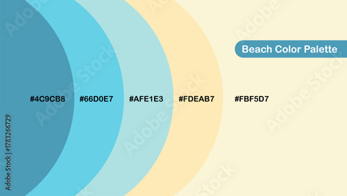 Beach color palette with ocean blues and soft sand tones, perfect for summer themes, travel branding, coastal design, packaging, and relaxed visual concepts.