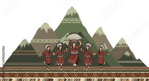 Andean Dancers in Traditional Attire Performing a Cultural Dance.