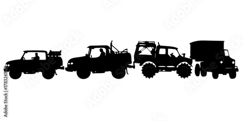 Agriculture vehicle bundle silhouette vector illustration isolated on white background.
