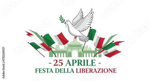 Italian Liberation Day Celebration with Dove and Flags.