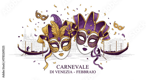 Venetian Carnival Masks Festive Celebration February Italy Tradition.
