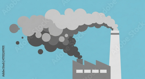 Industrial pollution factory emissions smoke stack air quality environmental impact climate change vector art