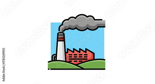 Factory pollution industrial smoke stack air pollution climate change global warming environmental impact icon