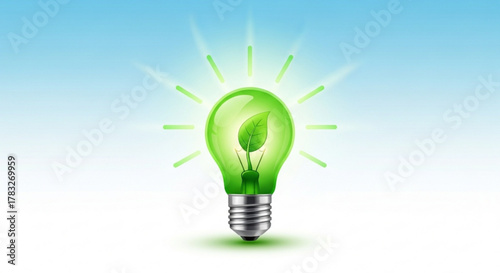 Green energy light bulb with leaf inside concept for eco friendly power and sustainable environment solutions