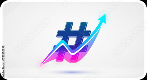 Hashtag growth trend concept for social media marketing strategy and digital network engagement campaign success