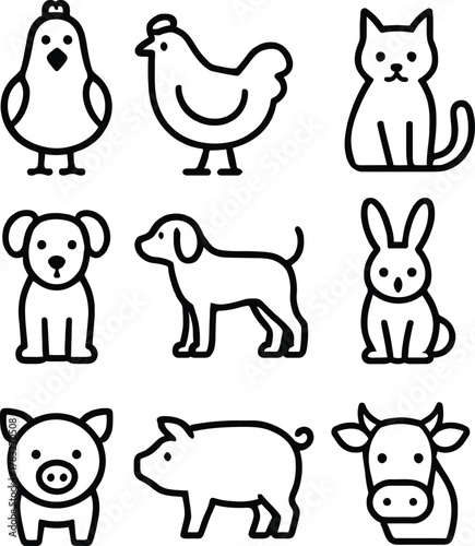 Pet Animal Illustrations: Adorable illustrations showcase a variety of beloved domestic animals, perfect for any project.