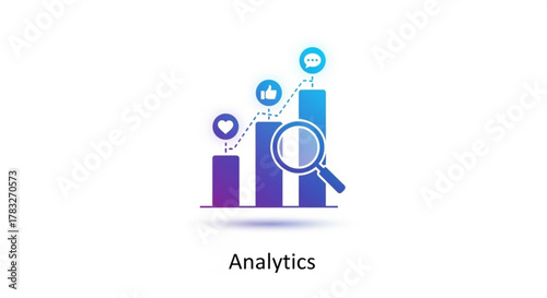 Data analytics business growth chart with magnifying glass for market research and strategy analysis