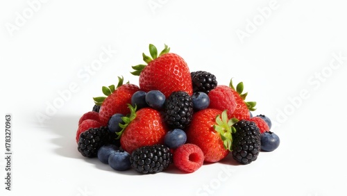 Premium Mixed Fresh Fruits on White Background with Copy Space