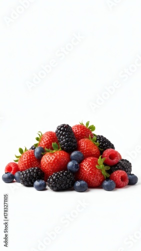 Premium Mixed Fresh Fruits on White Background with Copy Space