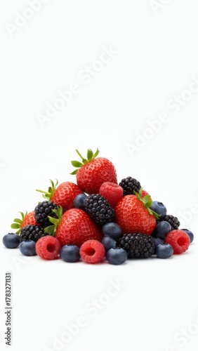 Premium Mixed Fresh Fruits on White Background with Copy Space