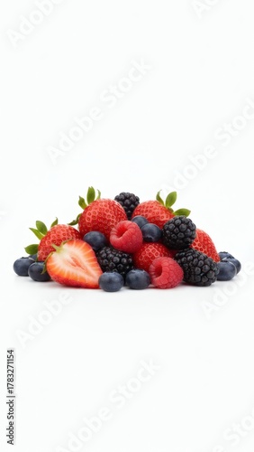 Premium Mixed Fresh Fruits on White Background with Copy Space